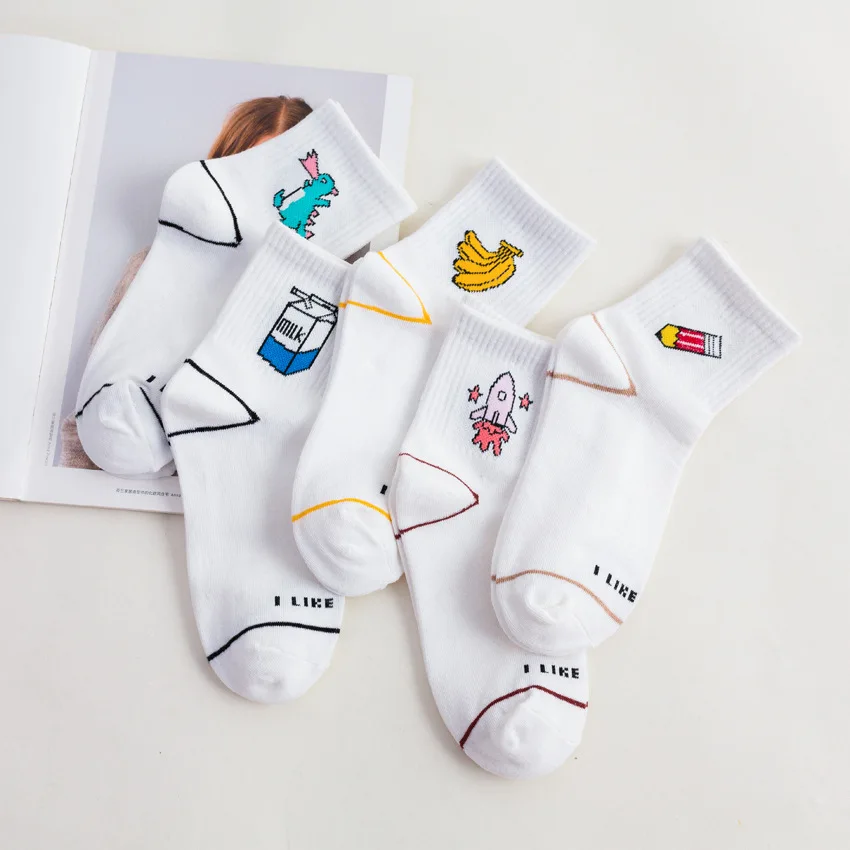 Носки женские с принтом фруктов и динозавров в японском стиле|Носки| |