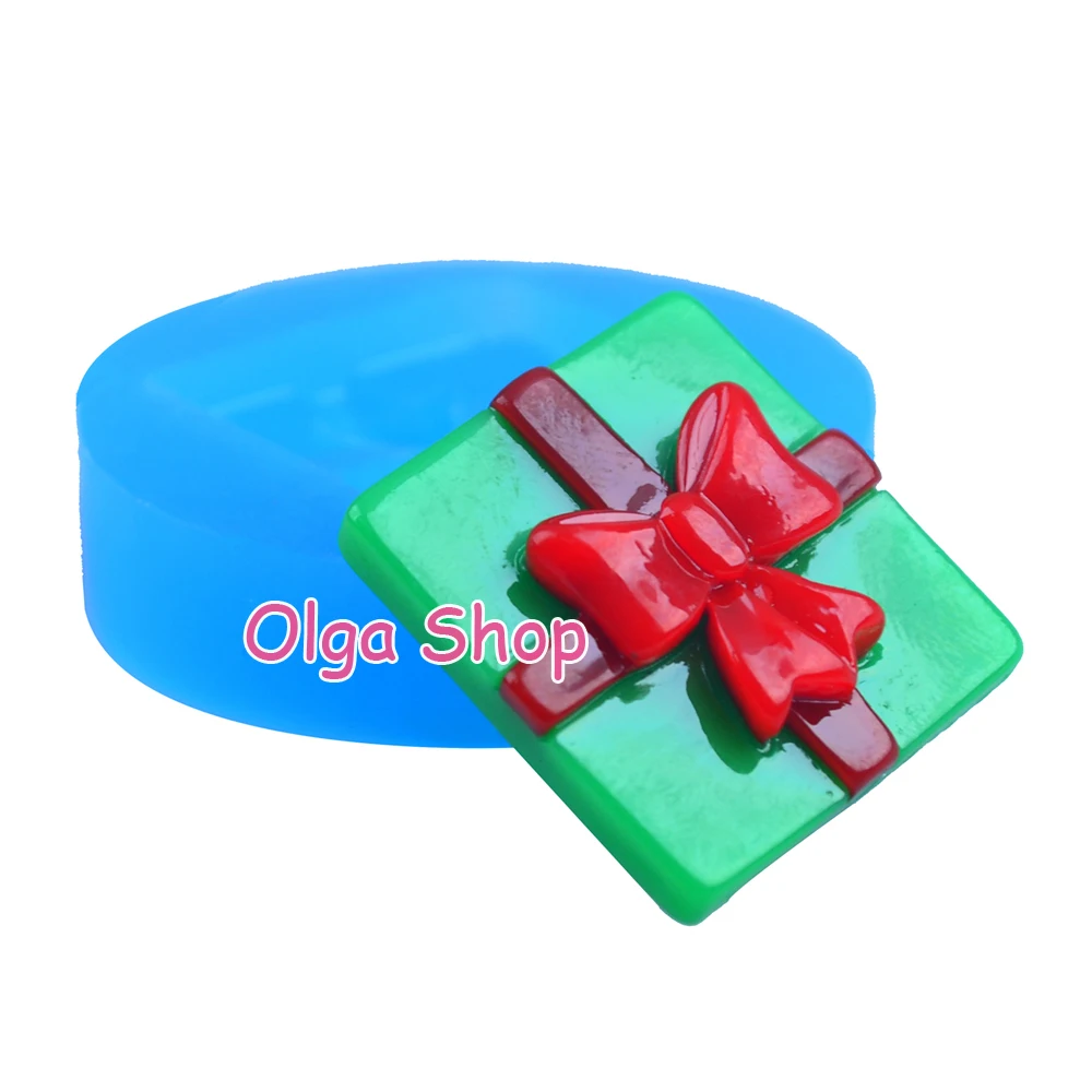 JYL212 27mm Chrismans Present Mold - Gift Box with Bow Silicone Fondant Chocolate Cookie Biscuit Clay | Дом и сад