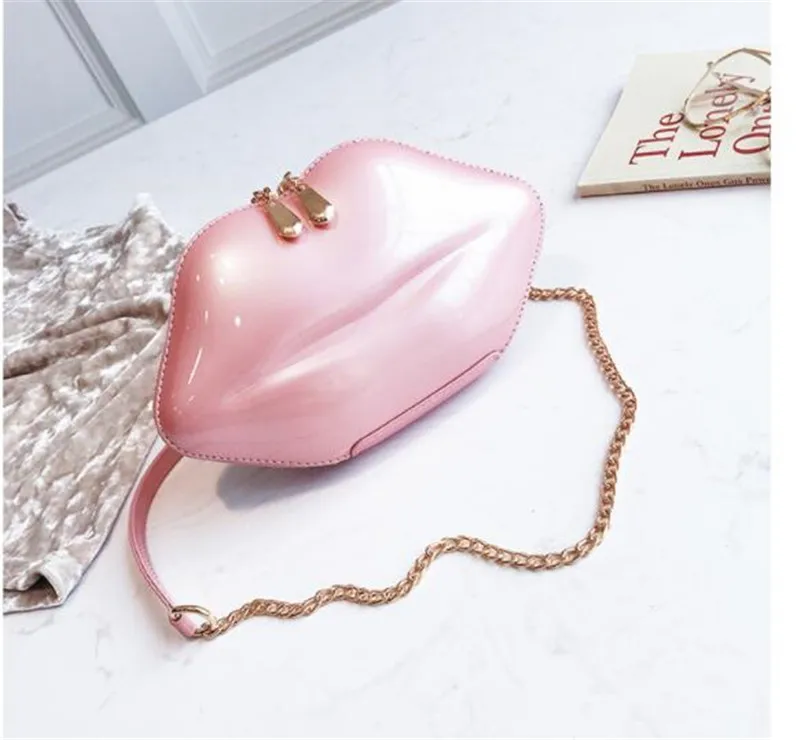 pink Женский красный клатч губы сумка высокого качества из искусственной кожи с цепочкой Сумка Вечерняя Сумка губы форма кошелек с 6 цветов - Цвет: pink