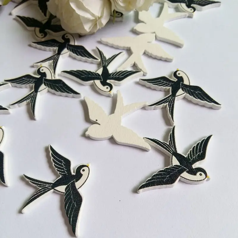 Новинка 40 шт. деревянные Искусственные Птицы с рисунком Ласточки без отверстий