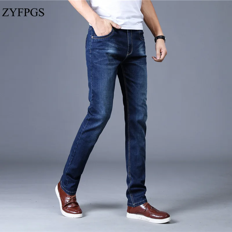 ZYFPGS Autumn Man Casual Jeans Men's Mid Waist Black Routine Stretch Male Straight Slim Fit Youth Pants 28-40 | Мужская одежда