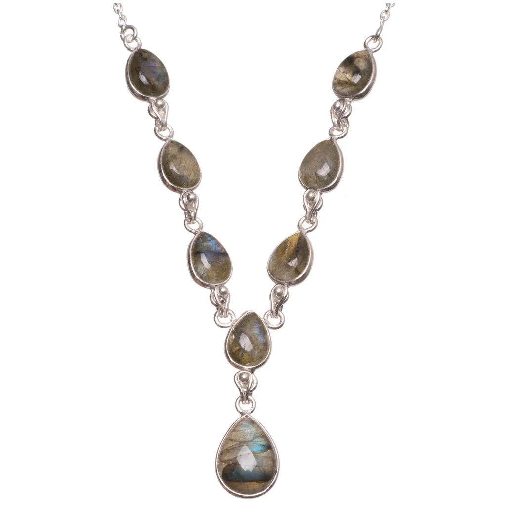 Ожерелье из серебра 925 пробы в стиле бохо с лабрадоритом и натуральным Синим