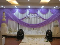 wedding stage decoration pure white back curtain with voilet swags wedding backdrop lilac stage curtain 10ft 20ft