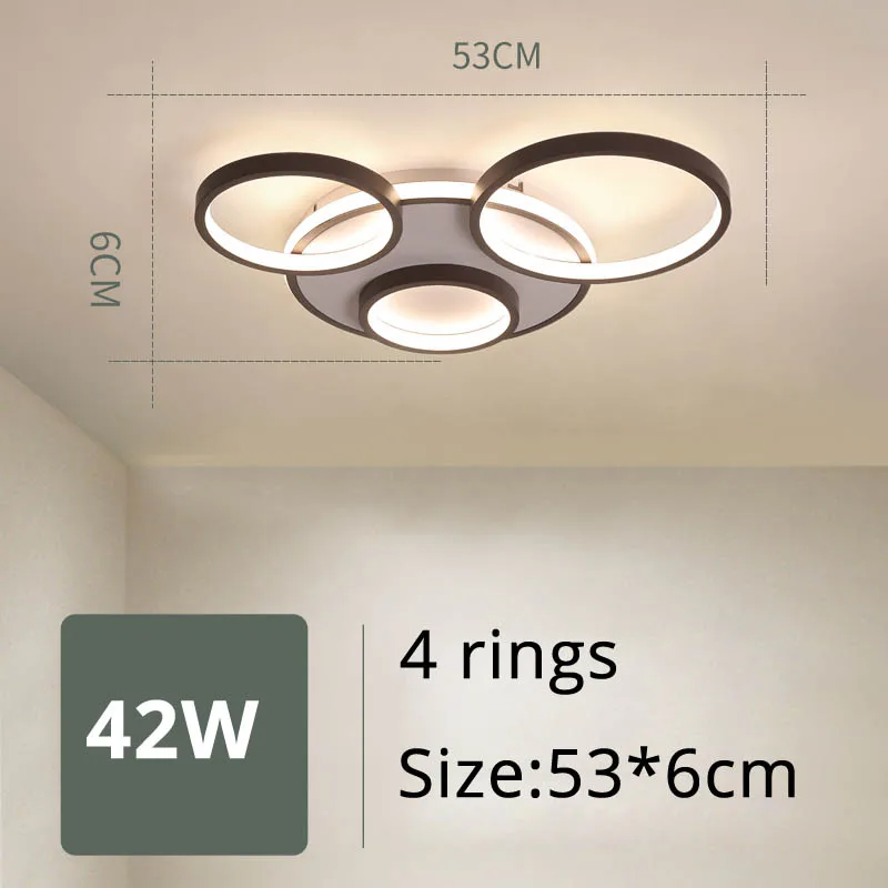 4 rings 42W Светодиодный Люстра для гостиной, современный белый кофейный блеск, железное освещение для спальни, простые люстры с регулируемой яркостью - Цвет абажура: 4 rings 42W
