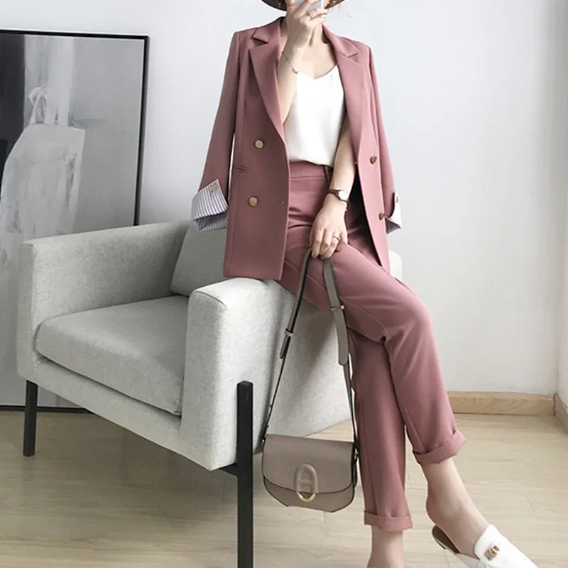 Модный костюм 2018 осеннее пальто большого размера женские брюки ноги OL Тонкий из