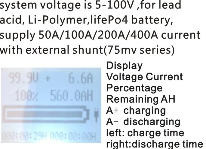 100V100A круглый кулоном кулонометр литий-ионный LiFePO4 батарея реальная емкость ЖК-дисплей Электрический измеритель параметров кулоном счетчик