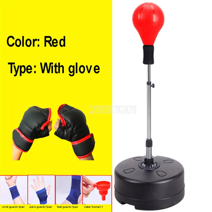 With glove Red Вертикальная напольная стойка для бокса, скоростной мяч, тренировочная реакционная мишень, бытовая Неваляшка, декомпрессионное оборудование для фитнеса - Цвет: With glove Red