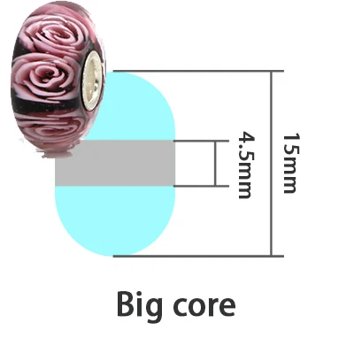 Big core Ювелирные изделия с омелой, 925 пробы, серебряный, черный, 3D цветы, роза, Шарм из муранского стекла, бусина, не, подходит для европейского браслета с троллем - Цвет: Big core