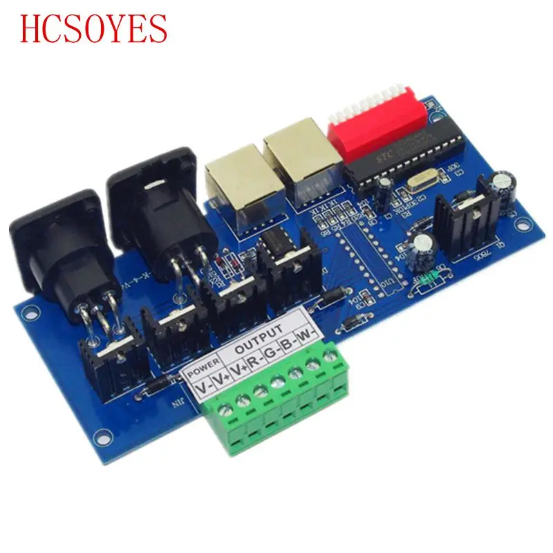 (1 шт./лот) 4 канальный 4A с интерфейсом RJ45 светодиодный контроллер RGBW DMX512 декодер