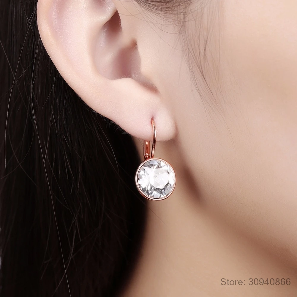 Серебряные Белла серьги гвоздики для женщин белый кристалл от Swarovski модные серьги Свадебные офисные ювелирные изделия подарок