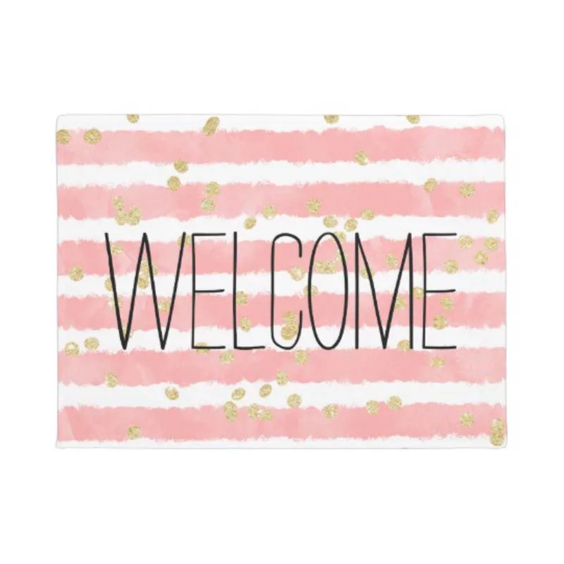 Модные Румяна розовые акварельные полосы золотые конфетти коврик для двери