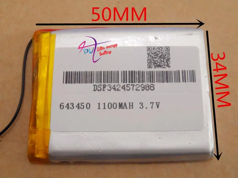 Размер 643450 3 7 В 1100 мАч планшетный аккумулятор с защитной платой для GPS Bluetooth