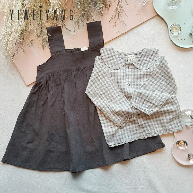 2019 новая весенняя детская юбка клетчатая рубашка платье на бретельках для