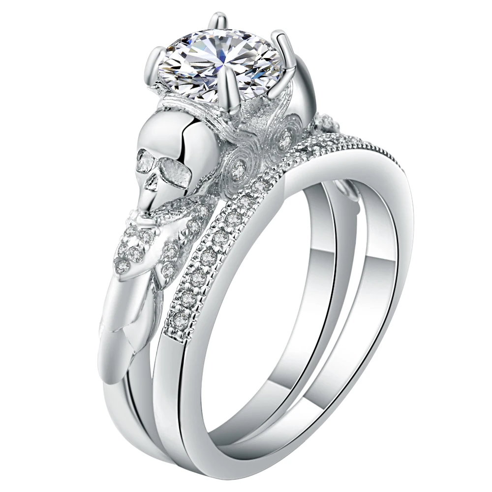 UFOORO Clear White CZ Skull Ring Set For Women Men Gold Filled Jewelry Vintage Skeleton Rings Sets His And Her | Украшения и