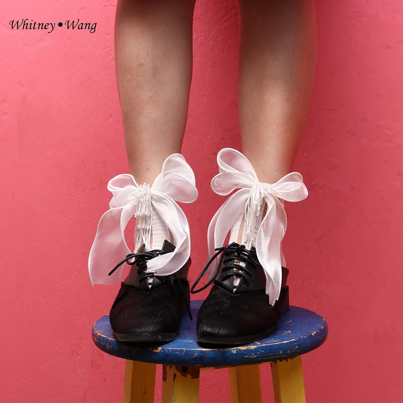 Женские шелковые носки WHITNEY WANG уличная одежда с бисером и бахромой большим бантом