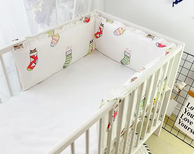 180CM Baby Bed Bumpers Cotton Print U-Shaped Crib Around Cot Protector Cushion Infant Anti-collision Pillow Newborn Room Decor