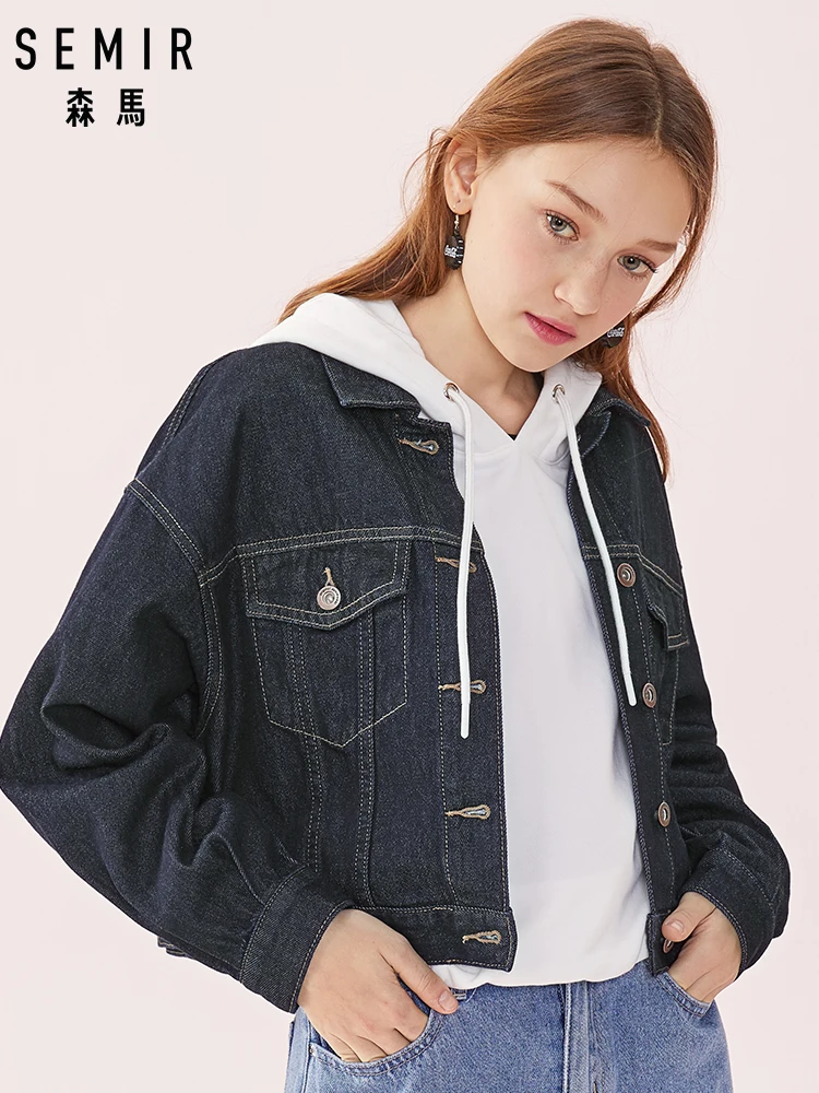 SEMIR женская короткая джинсовая куртка из 100% хлопка с воротником Потертая