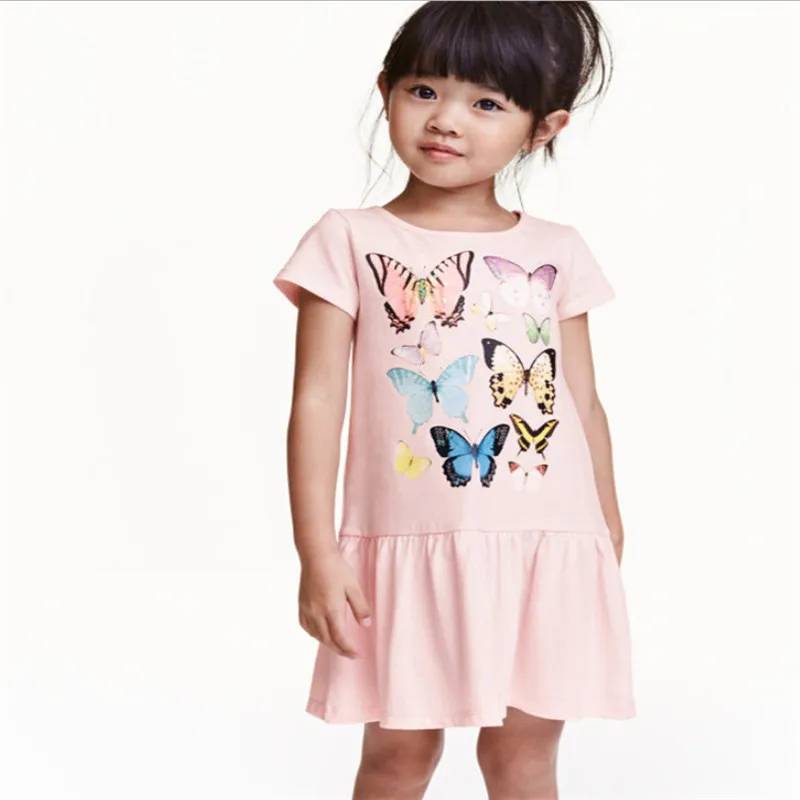 Baby girls new designed cartoon dresses with printed some butterflies kids style short sleeve summer dress top 2018 | Детская одежда и
