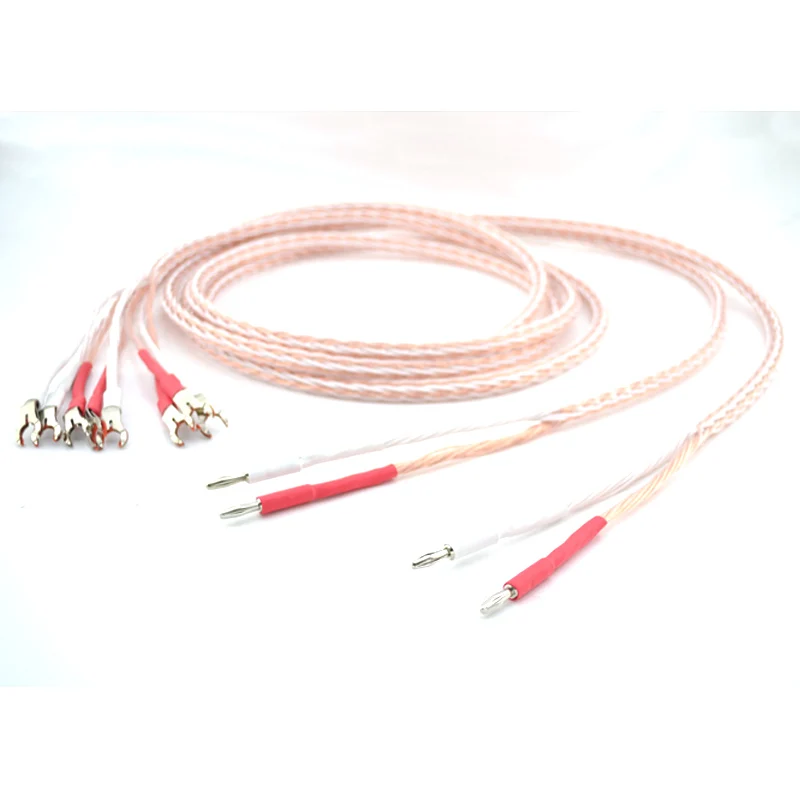 

Pair 8TC 16 core OCC copper Bi Wire Speaker Wire Cable HiFi amp Rhodium Banana 2 banana to 4 spade