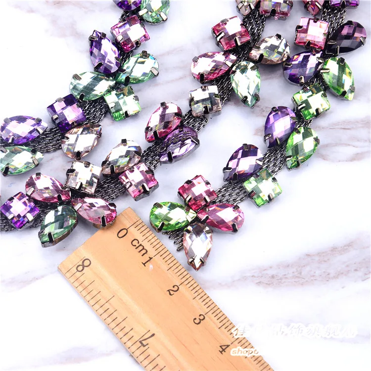 

5Yards Crystal Leaves Rhinestone Chain Ribbon Lace For DIY Crafts Sew On Trims Wedding Dress Costume Applique Bridal Trim