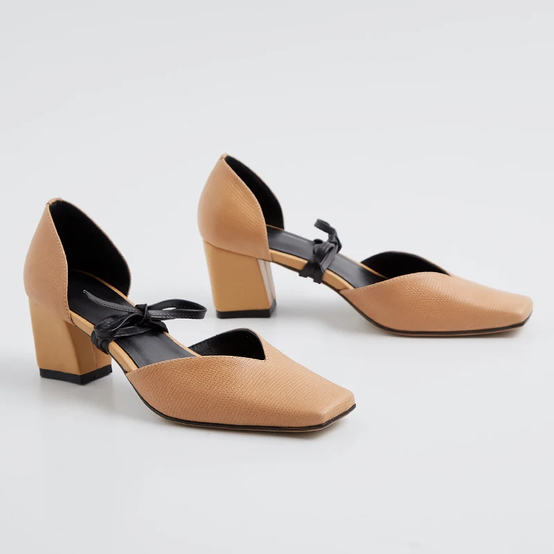 Женские туфли лодочки из натуральной кожи ISNOM весенние на толстом каблуке с