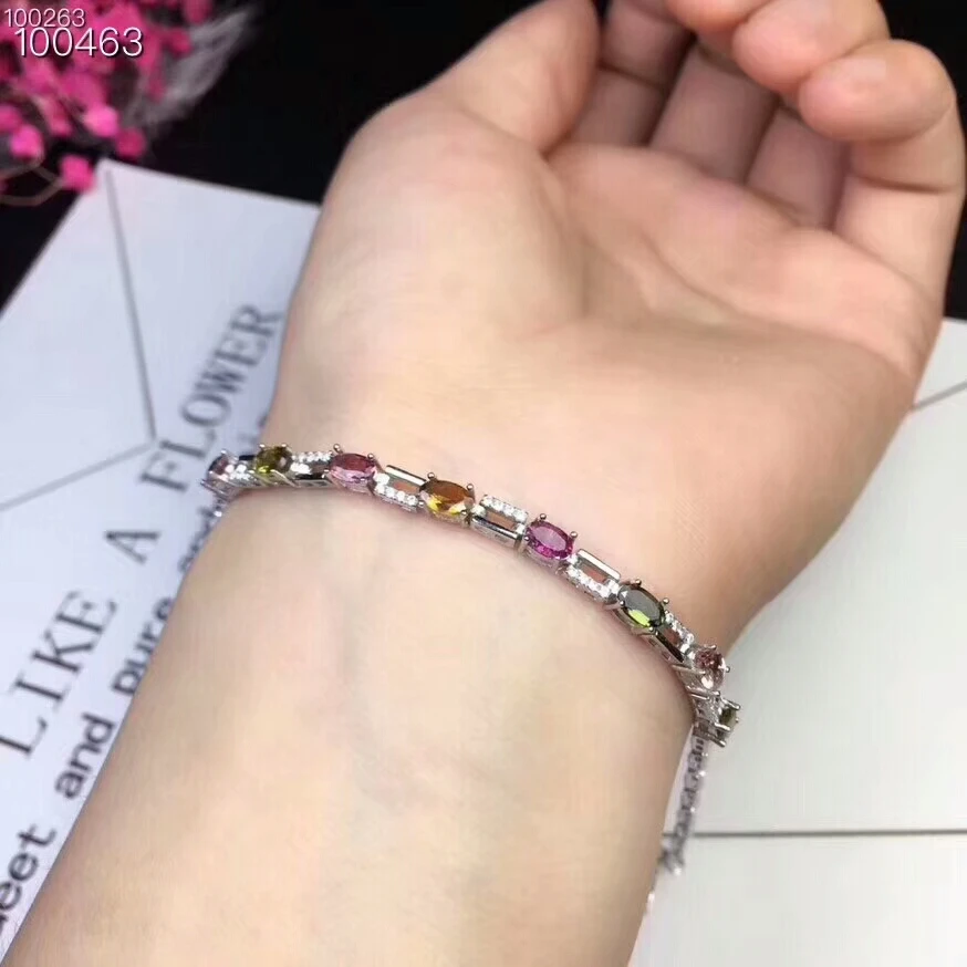 Женский браслет с натуральным турмалином MeiBaPJ изящный из стерлингового серебра