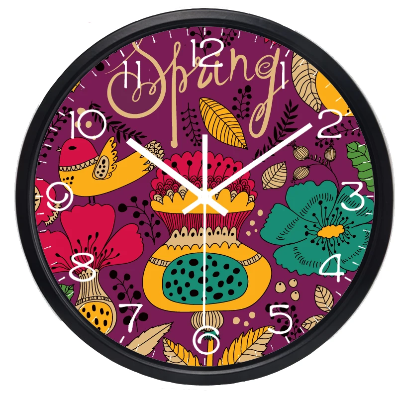 Весенние настенные часы с мультяшными птицами и цветами для детской комнаты без