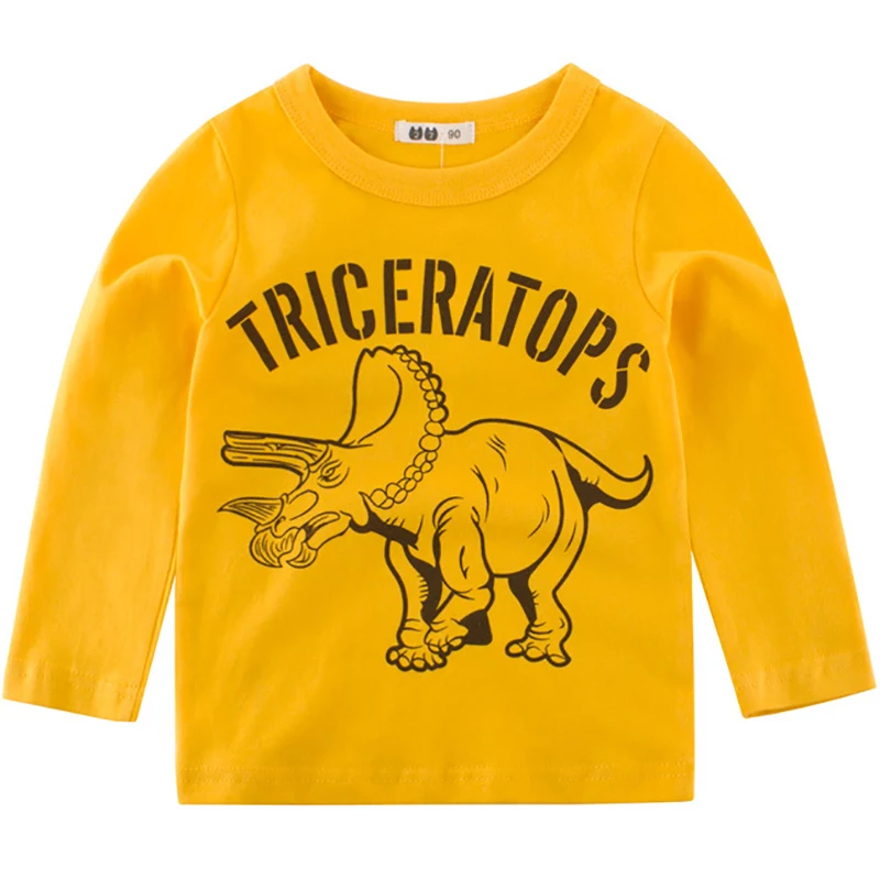 Футболки для мальчиков Симпатичные Fun Трицератопс блузка девочек осень Топы