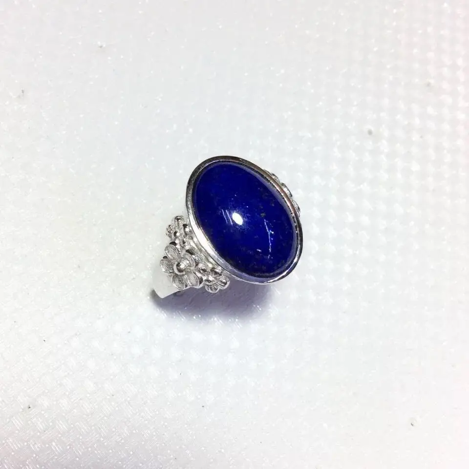 

Retro Silver Ornaments In The S925 Sterling Silver Inlaid Natural Afghan Lapis Lazuli Exquisite Flower Open Ended Ring
