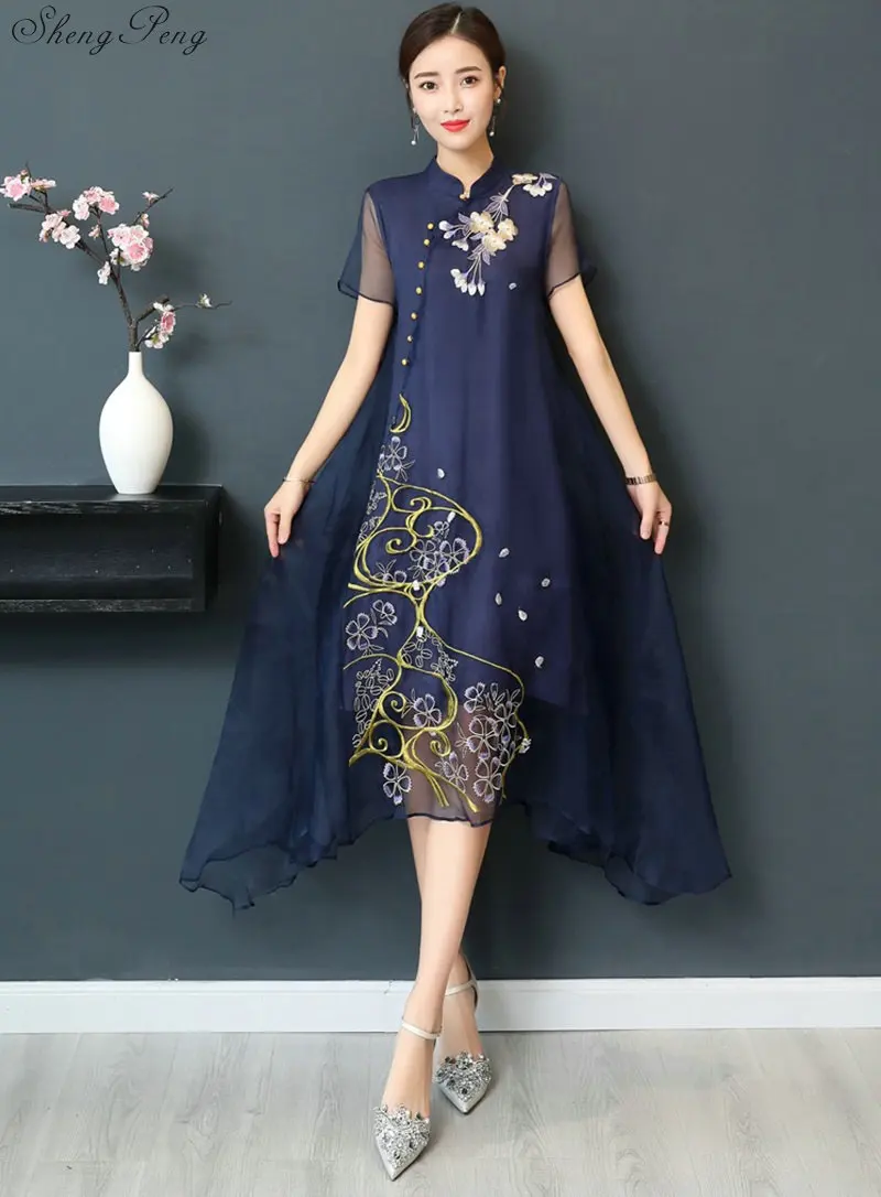 Женское длинное платье Qipao китайские традиционные платья размера плюс винтажное