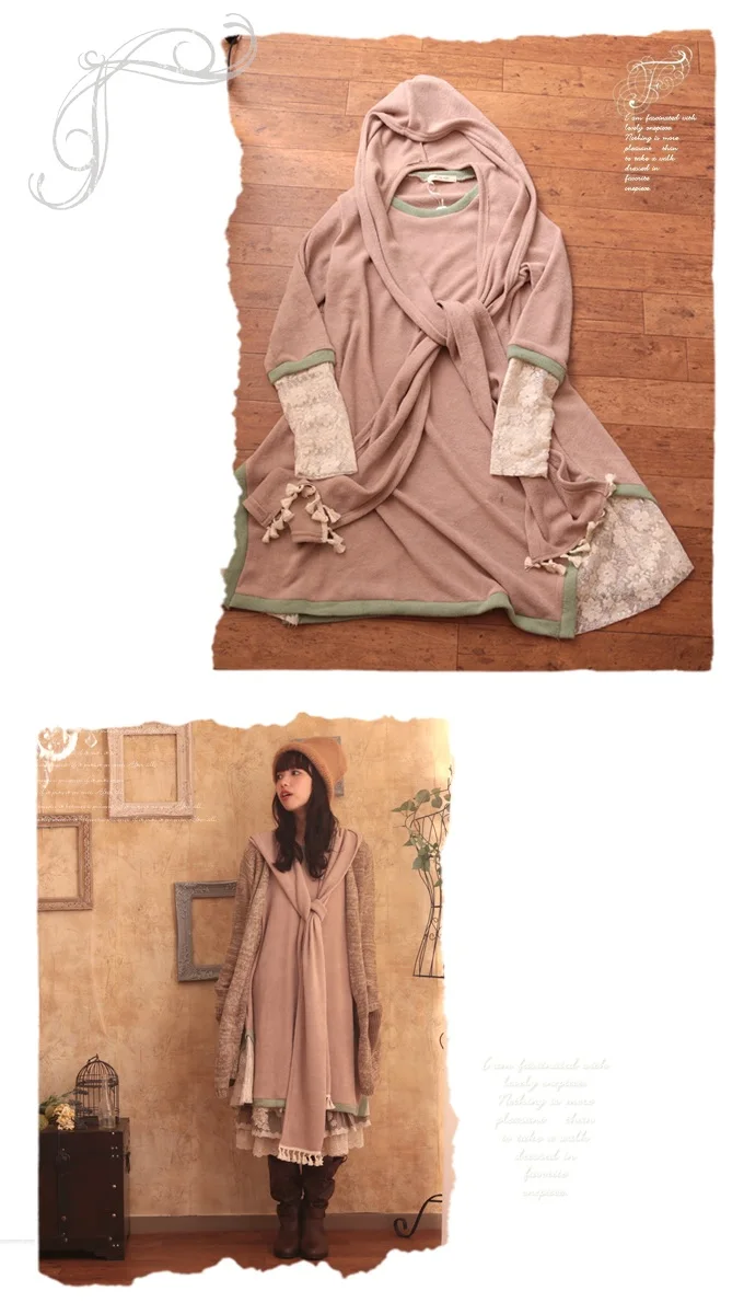 Японская толстовка с шарфом из двух частей кружевное льняное хлопковое вязаное