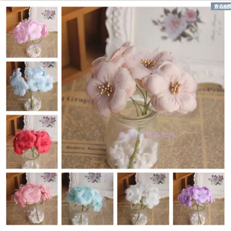 

DIY simulation cherry silk flower DIY hand wreath bouquet Korean wedding bride headdress hair ornaments 18pcs