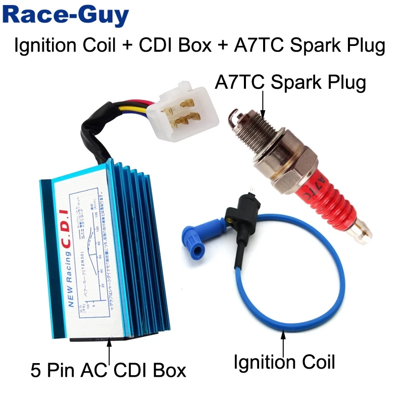 Катушка зажигания синего цвета + алюминиевая 5 Pin AC CDI красная свеча A7TC для