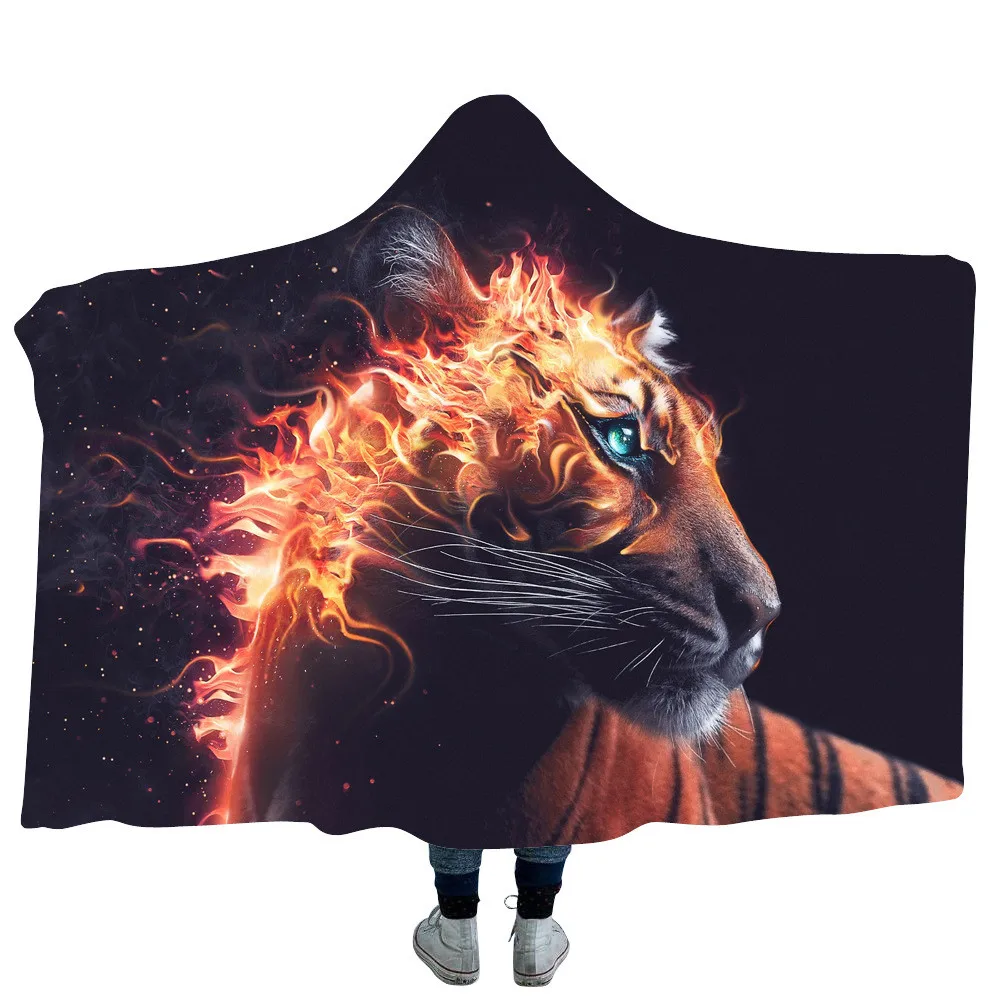 Тигр Печать с Капюшоном Одеяла для детей взрослых коралловый флис ручной работы микрофибры ткань плед зима теплая домашняя поставка - Цвет: 002