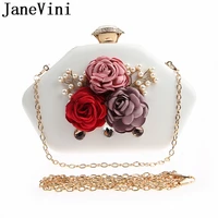 janevini 2019 newest women bridal bags handmade flowers crystal pearl evening prom bags shoulder handbag bride clutch gold chain