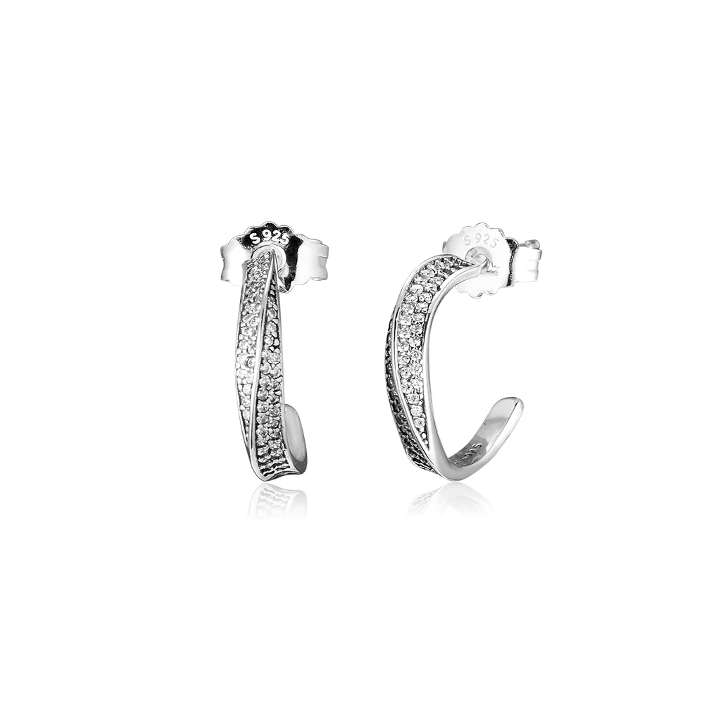 

Серьги-кольца женские из серебра 925 пробы с прозрачными фианитами