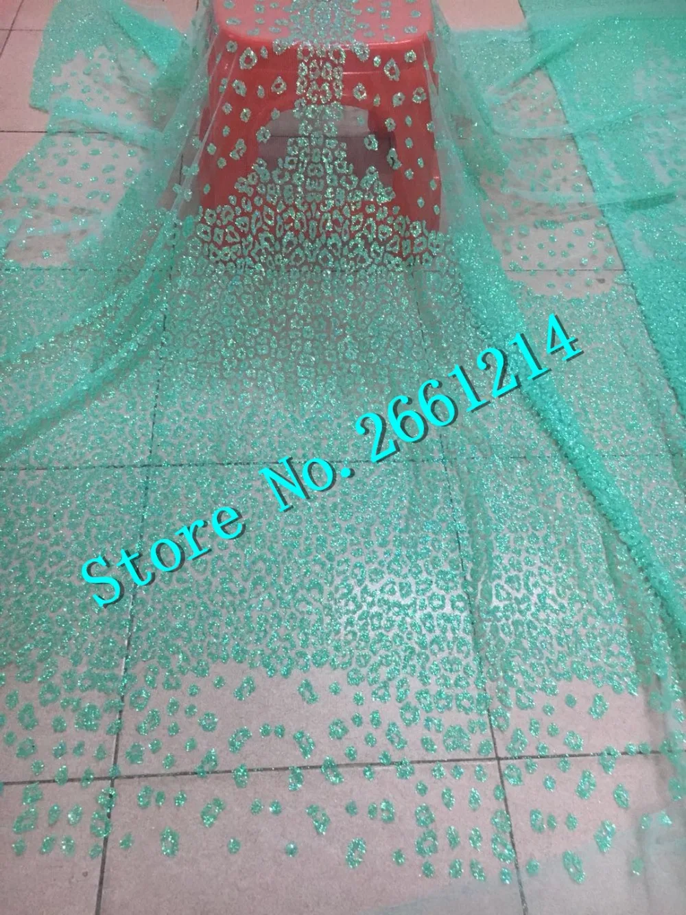 Мятно зеленый цвет Современная французская сетчатая кружевная ткань для