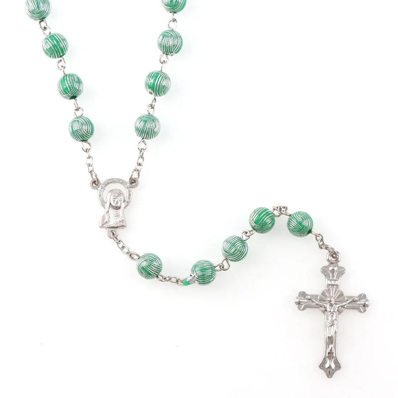 8 мм серебряное круглое пластиковое с принтом|necklace with|rosary necklacenecklace necklace |