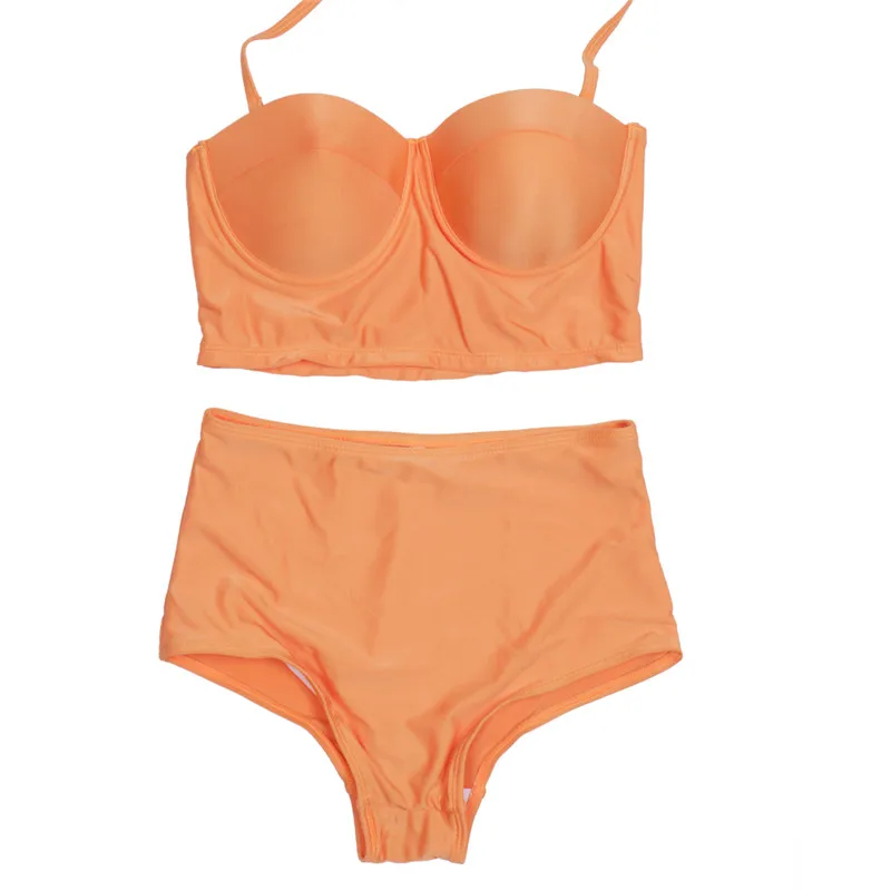 Женский однотонный купальник с завышенной талией батальных размеров|swimsuit