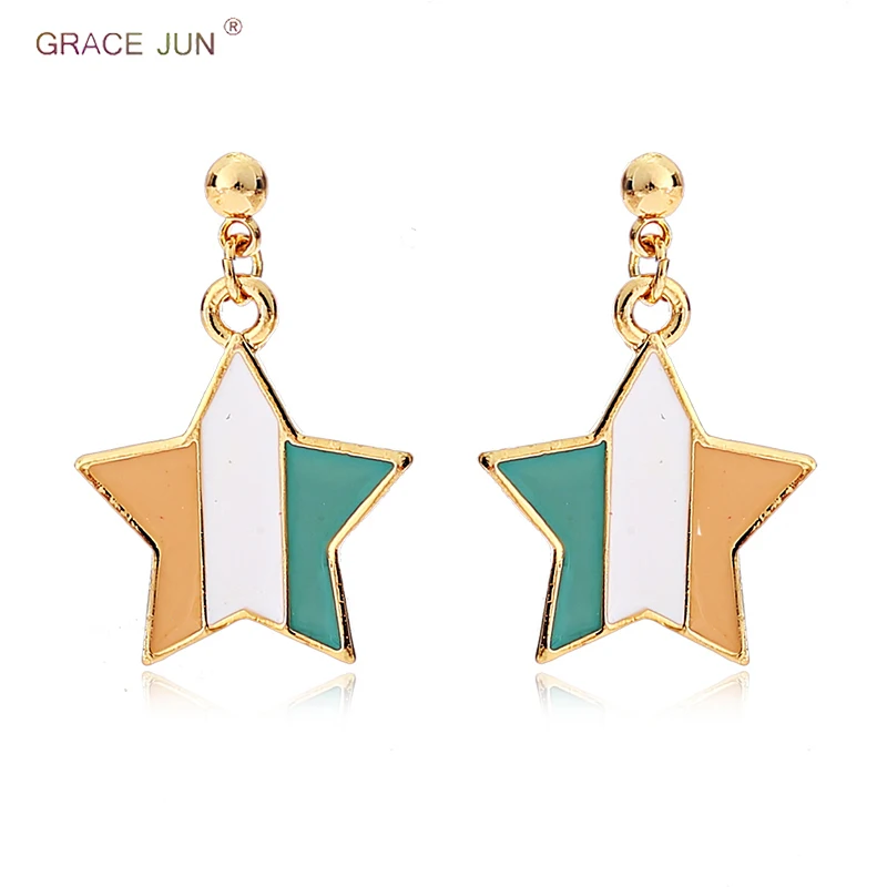 GRACE JUN Модные Полосатые пятиконечные серьги клипсы и капельки для женщин