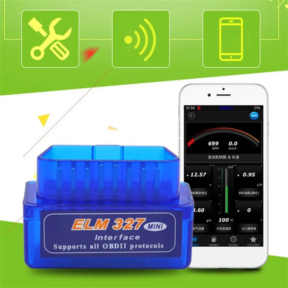 Мини сканер ELM327 V2.1 OBD2 II 12 В Bluetooth автомобильный диагностический инструмент