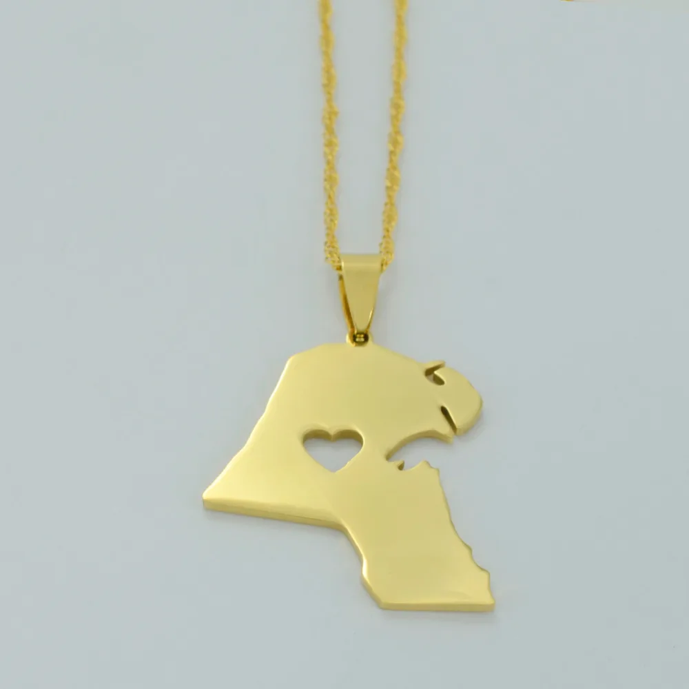 Ожерелье с подвеской в виде карты Кувейта золотого цвета для женщин и мужчин
