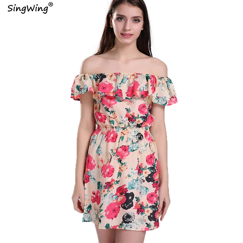 Летнее женское платье с цветочным принтом повседневное шифоновое мини-платье