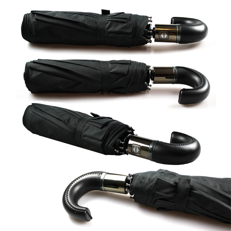 

Leather Curved Handle men Automatic business Umbrella Male Windproof Black Big Umbrellas parasol Rain corporation paraguas Gifts