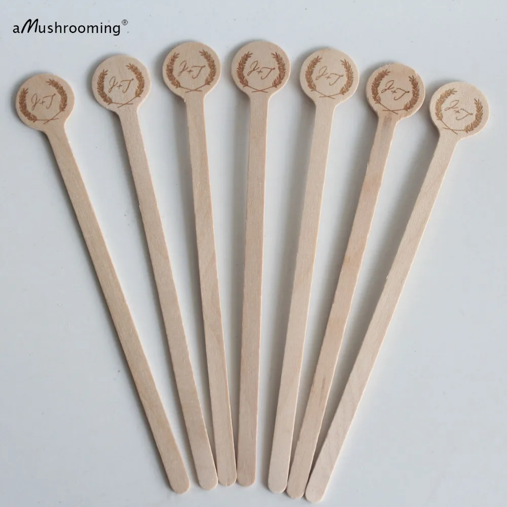 X100 Свадебные монограмма Stir Sticks с Индивидуальные инициалы пользовательские