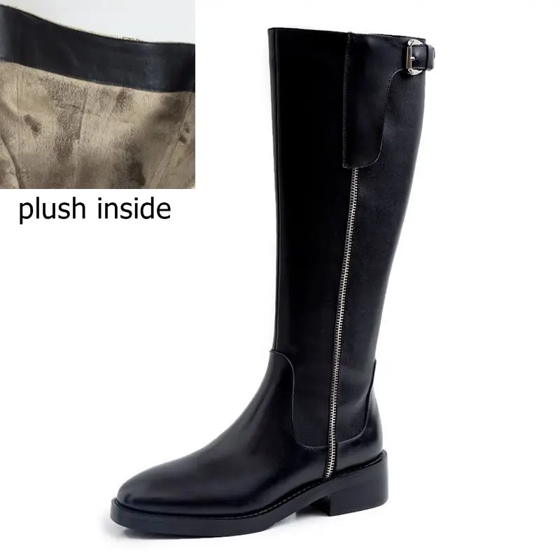plush inside ALLBITEFO high quality genuine leather+pu women knee high boots new winter snow women boots ankle boots for women girls shoes - Цвет: plush inside