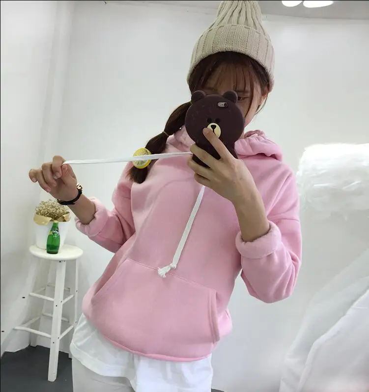 High Quality Sweatshirt Women Crewneck Solid Long Sleeve Warm Fleece Hoody Female Tumblr Bts Sweet Girl Hoodies Sweatshirts 2017 | Женская