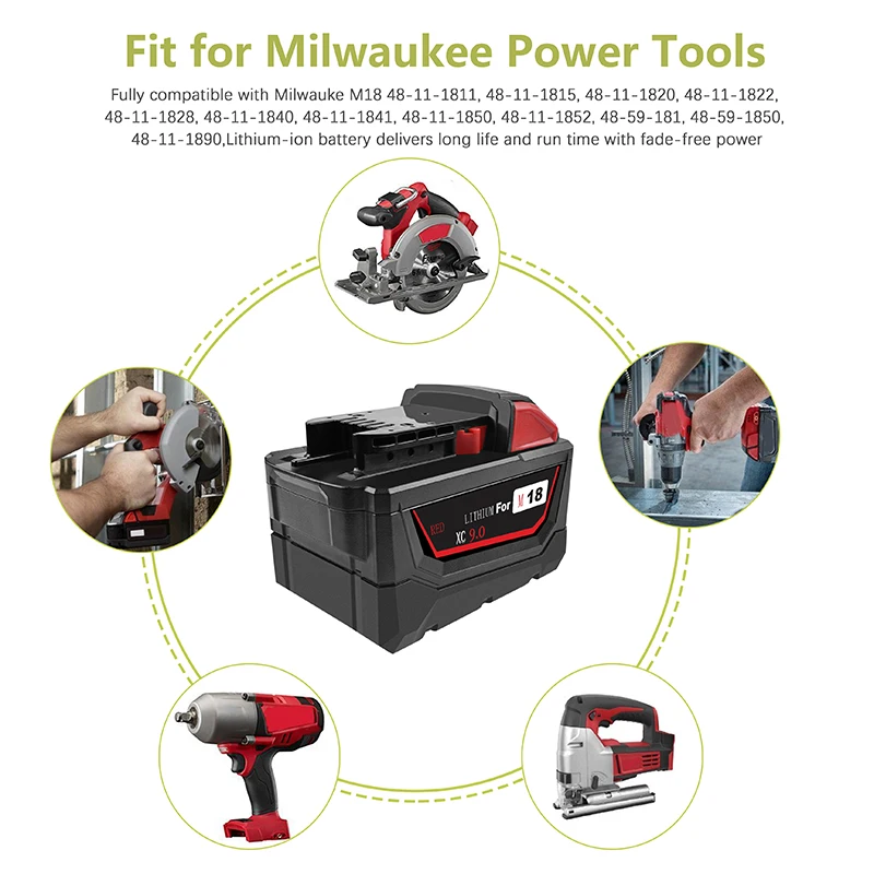 Аккумулятор batcool для электроинструмента Milwaukee M18 9000 мАч 18 в 48-11-1815 48-11-1850 2604-22 2604-20