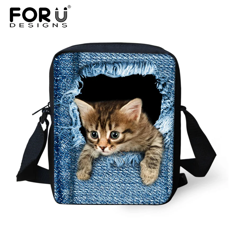 Forudesigns/джинсовый кот собака Сумки через плечо для Для женщин Обувь девочек в