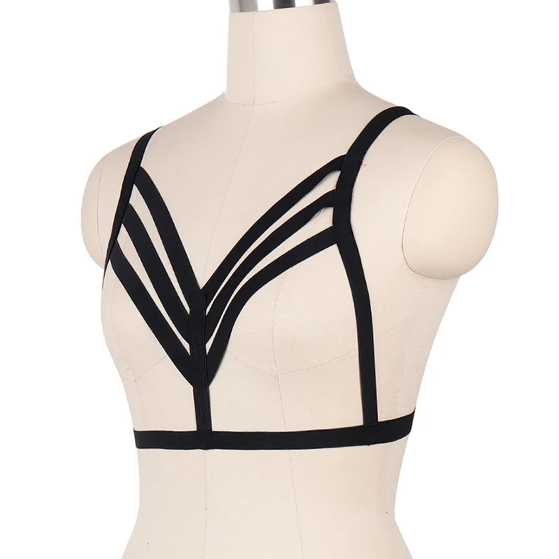 Sexy Harnes BODY CAGE Black body harness Lingerie soft elastic adjust Tops Bondage breast bra Goth Fetish gift | Женская одежда
